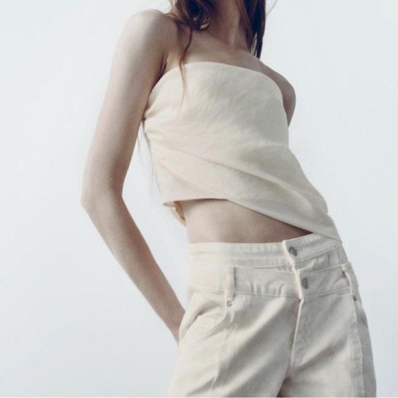 NWT ZARA DRAPED OVERLAY TOP CROP - Picture 8 of 14